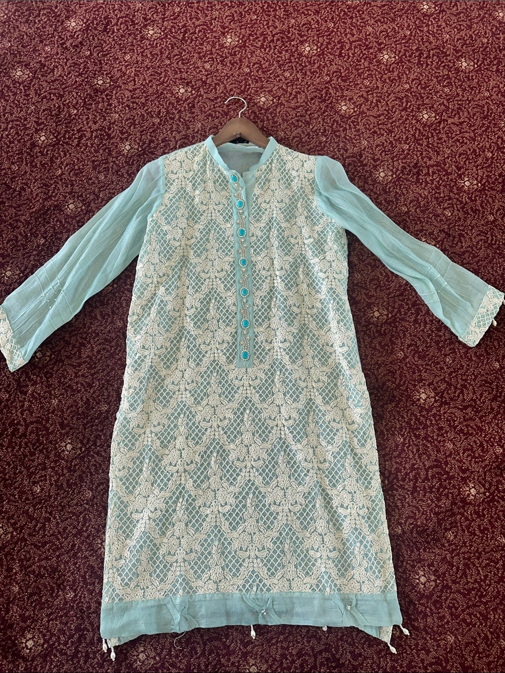 Agha Noor Light Blue Embroidered Lace Suit - Pakistani Kurta Kameez